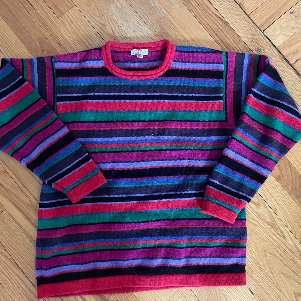 Vintage Wool Alpaca Colorful Striped Sweater Medium/Small
